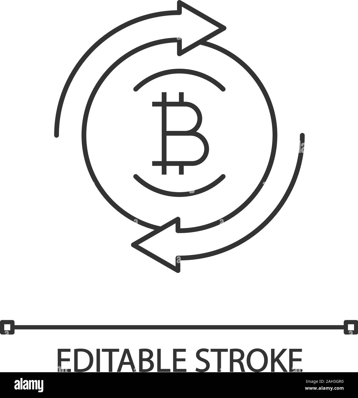 Échange Bitcoin icône linéaire. Transaction de devises numériques. Fine ligne illustration. Flèches cercle avec l'intérieur de pièce de bitcoin. Cryptocurrency de remboursement. Vec Illustration de Vecteur