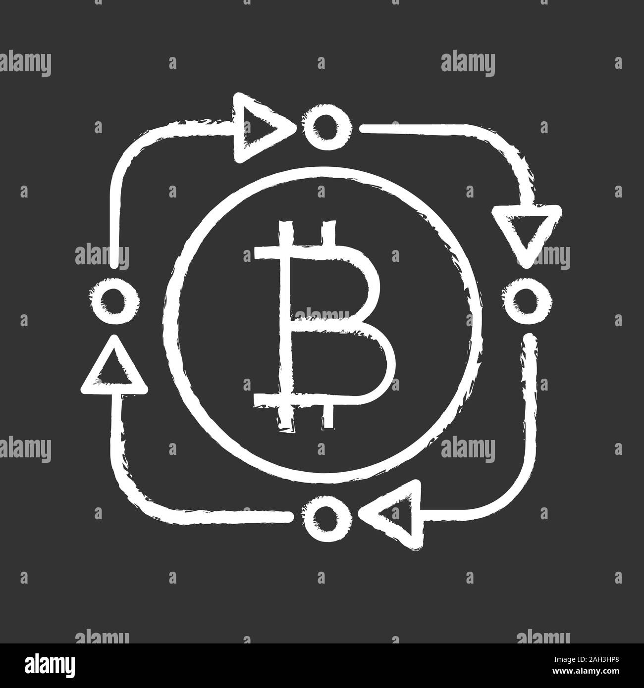 Échange Bitcoin icône Chalk. Transaction de devises numériques. Circle flèches avec l'intérieur de bitcoin. Remboursement cryptocurrency symbole de contour. Fintech et big da Illustration de Vecteur