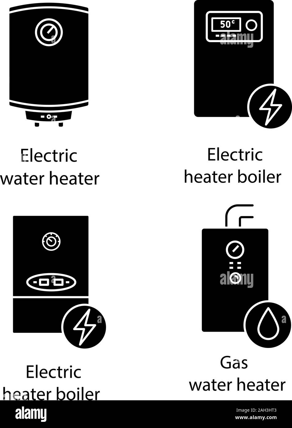Glyphe de chauffage icons set. Système de chauffage central. Chauffe — free download