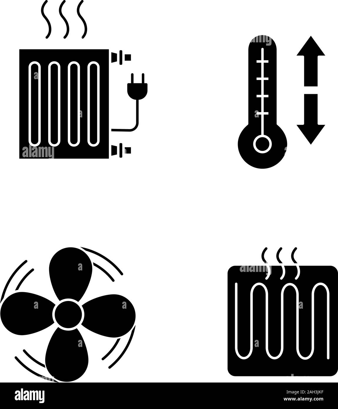 Climatisation glyphe icons set. Radiateur électrique, climatisation réglable, ventilateur d