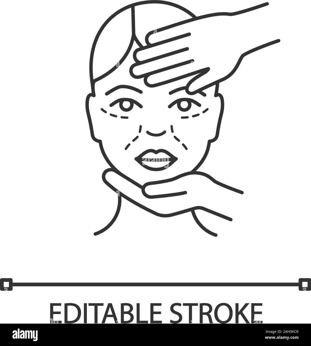 Icône linéaire examen Cosmetologist. Intervention cosmétique. Fine ligne illustration. Préparation de l'injection, une neurotoxine. Médecine esthétique symbole de contour Illustration de Vecteur