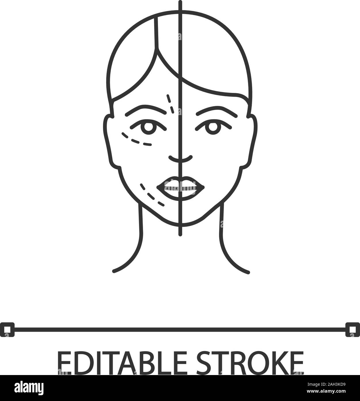 Avant et après l'injection, une neurotoxine. icône linéaire Intervention cosmétique. Fine ligne illustration. Rajeunissement facial. Médecine esthétique. Symbole de contour Illustration de Vecteur