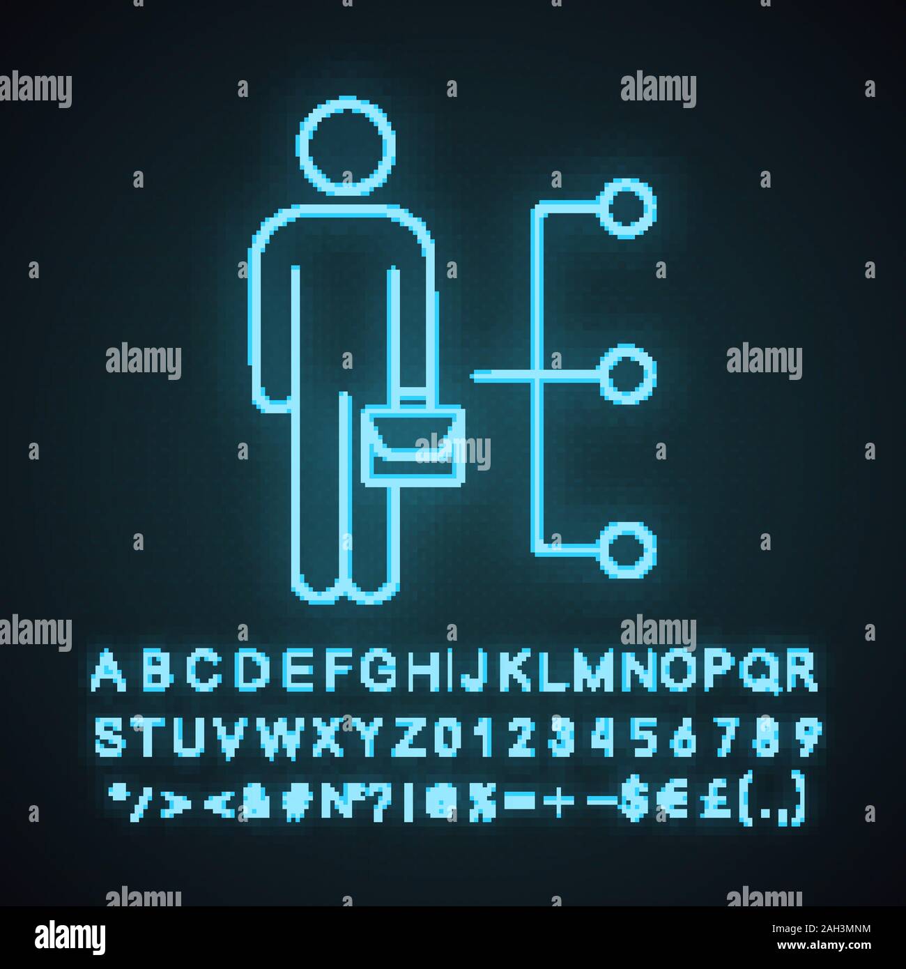 Les compétences des employés neon light icône. Leader. Homme d'affaires. Qualités professionnelles. Signe rougeoyant avec alphabet, chiffres et symboles. Vector isolated illustr Illustration de Vecteur