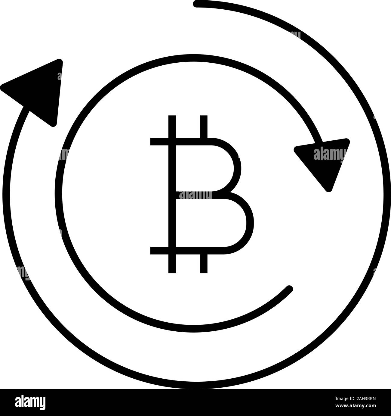 Glyphe d'échange Bitcoin icône. Symbole de Silhouette. Transaction de devises numériques. Cryptocurrency l'exploitation minière. Coin Bitcoin par des flèches. L'espace négatif. Vector Illustration de Vecteur
