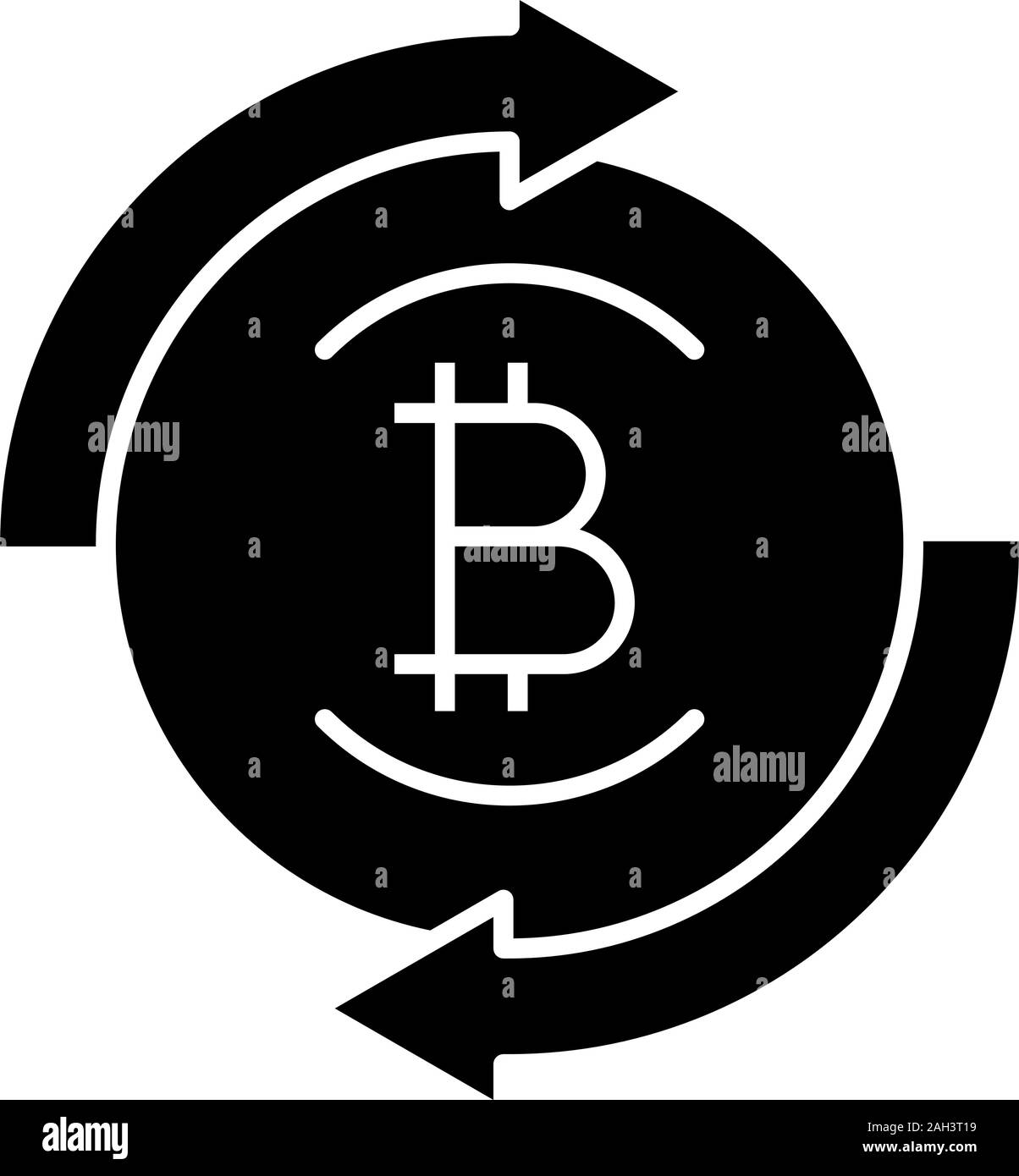 Glyphe d'échange Bitcoin icône. Transaction de devises numériques. Symbole de Silhouette. Flèches cercle avec l'intérieur de pièce de bitcoin. Contour cryptocurrency remboursement sy Illustration de Vecteur