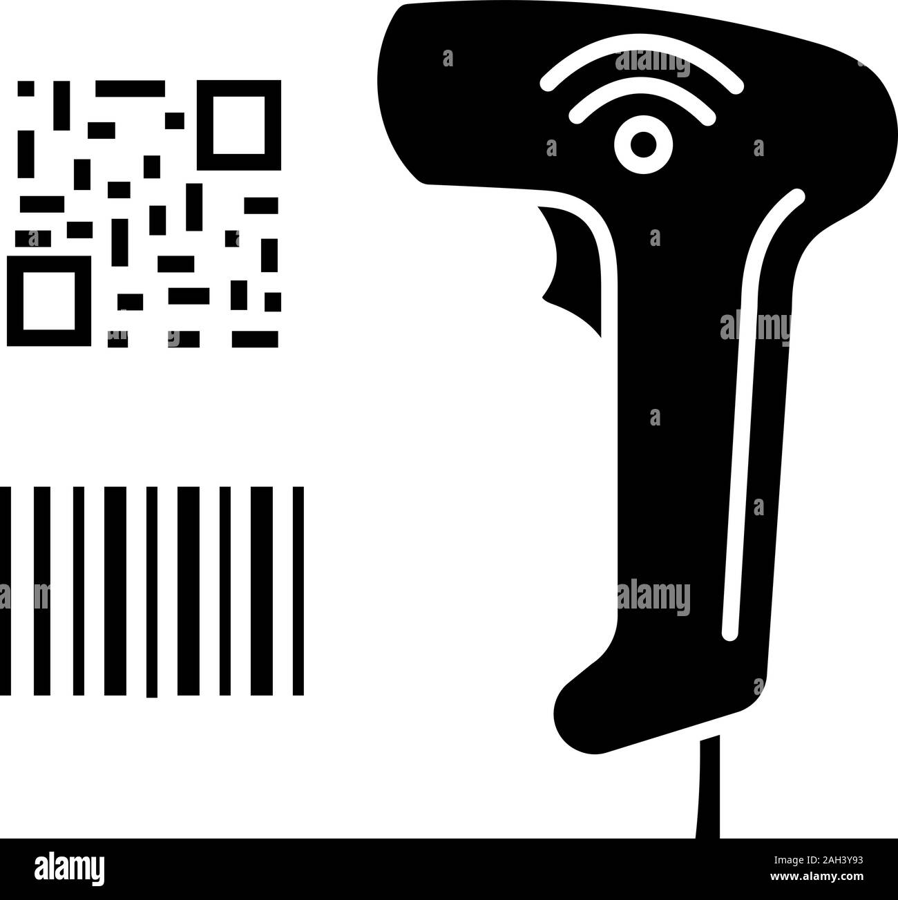 Code-barre et QR code scanner icône glyphe. Les codes-barres Wifi lecteur de poche. Dispositif de lecture des codes à barres QR codes. Magasin, boutique, supermarché. Symbole de Silhouette. Illustration de Vecteur