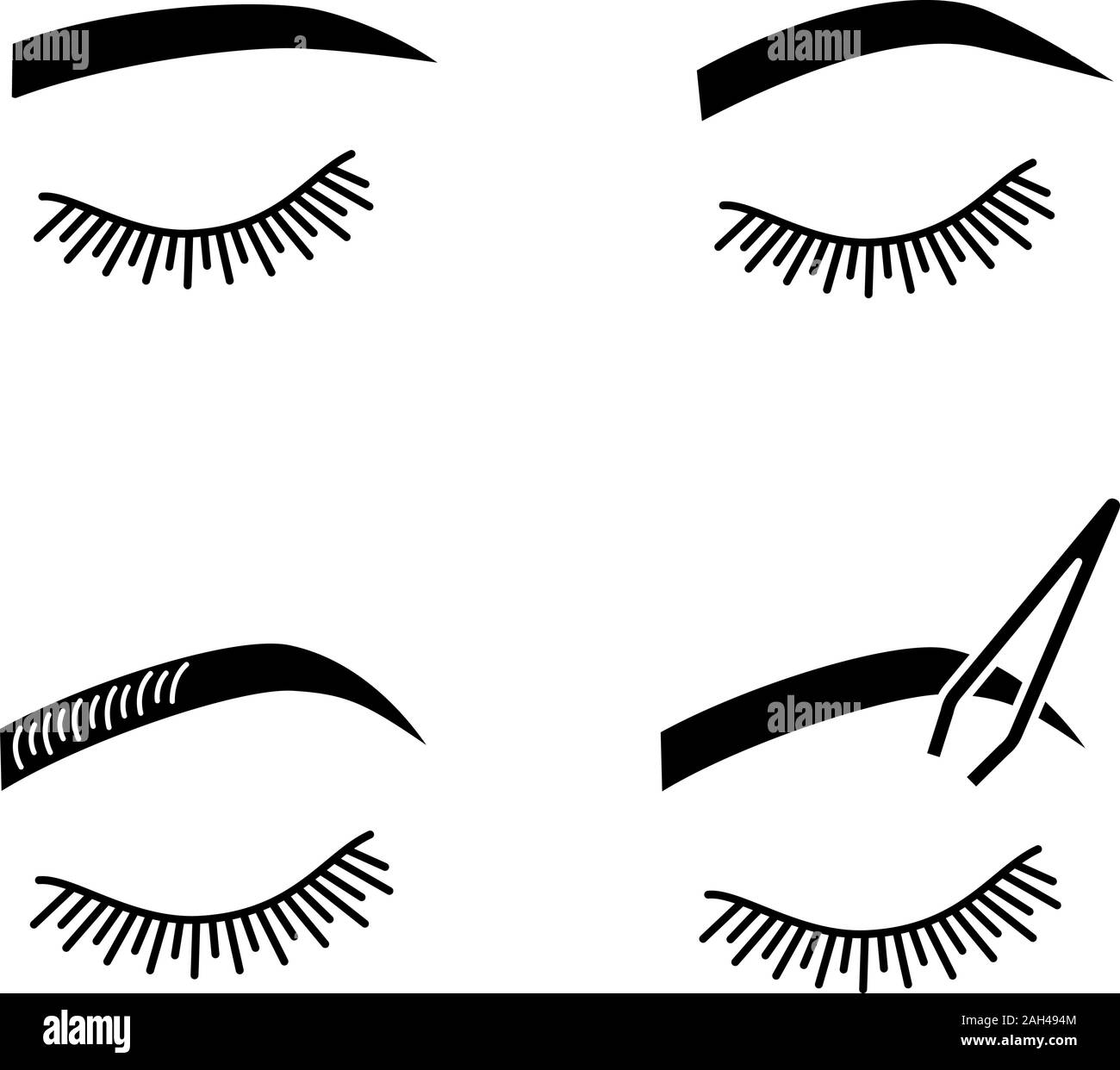 Sourcils façonner glyphe icons set. Tout droit et des sourcils arqués, microblading forme sourcils, épilation. Symboles de Silhouette. Vector isolated illustrat Illustration de Vecteur