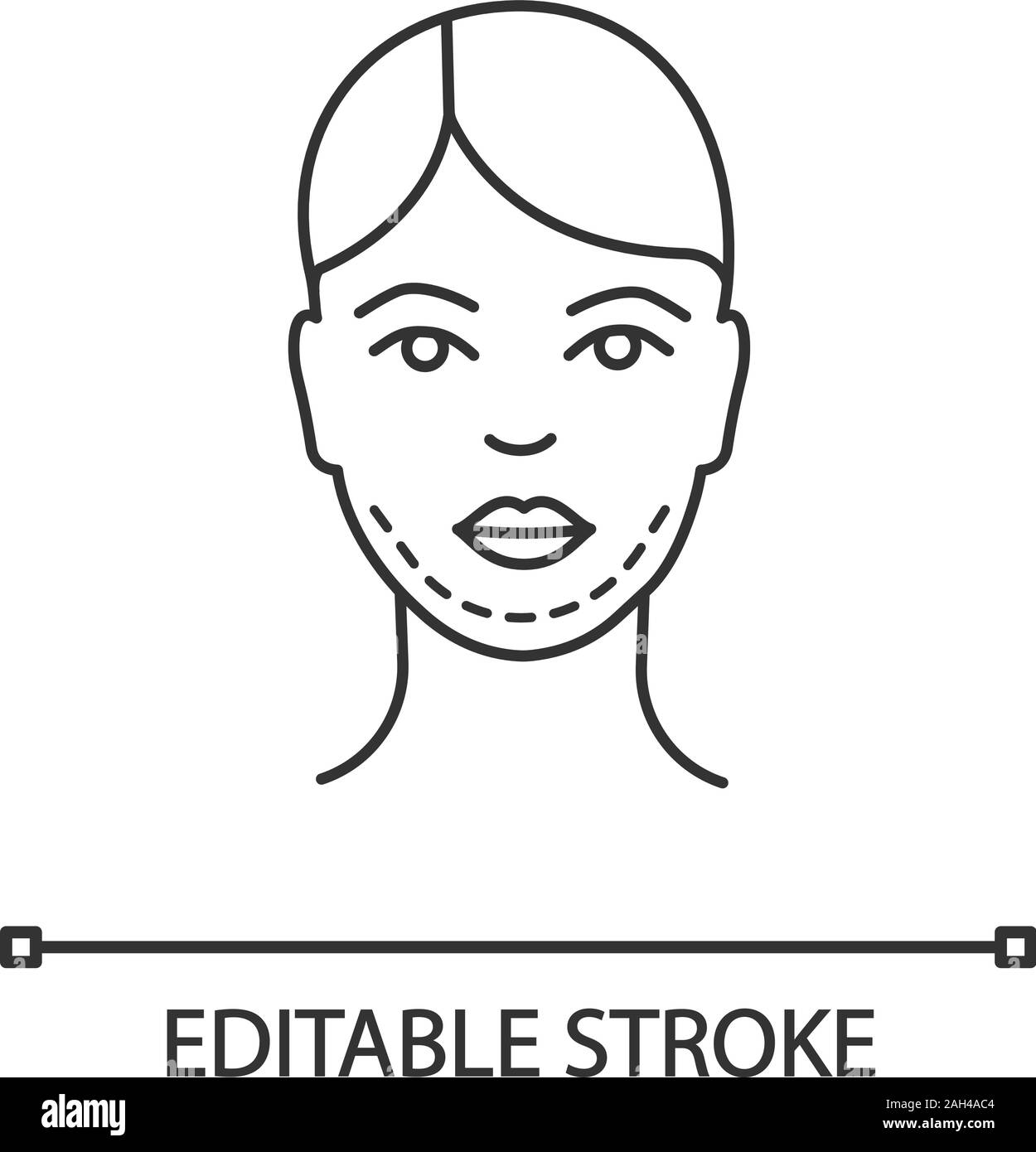 Chirurgie du menton double icône linéaire. Fine ligne illustration. La chirurgie plastique. Double menton la dépose. Génioplastie fonctionnelle. Lifting procédure chirurgicale. Vecto Contour Illustration de Vecteur