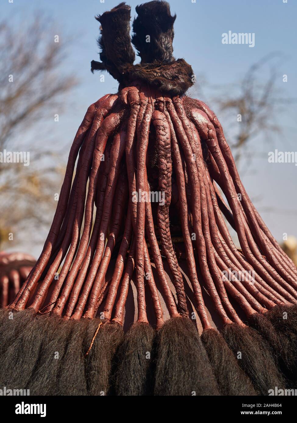 Gros plan d'une femme Himba et sa coiffure traditionnelle, Opuwo, Namibie Banque D'Images