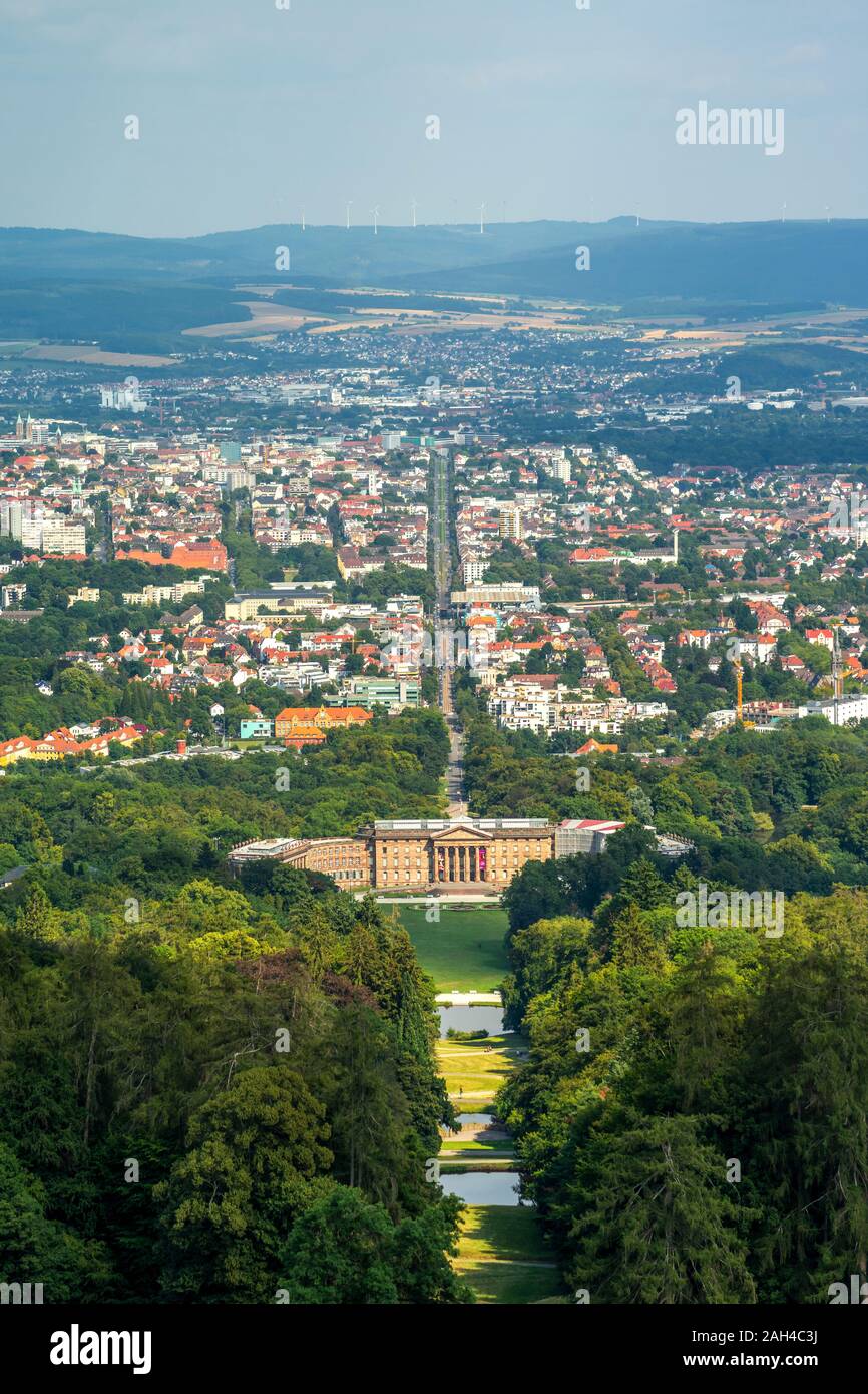 Allemagne, Hesse, Cassel, vue aérienne du château et le parc Bergpark Wilhelmshohe Banque D'Images