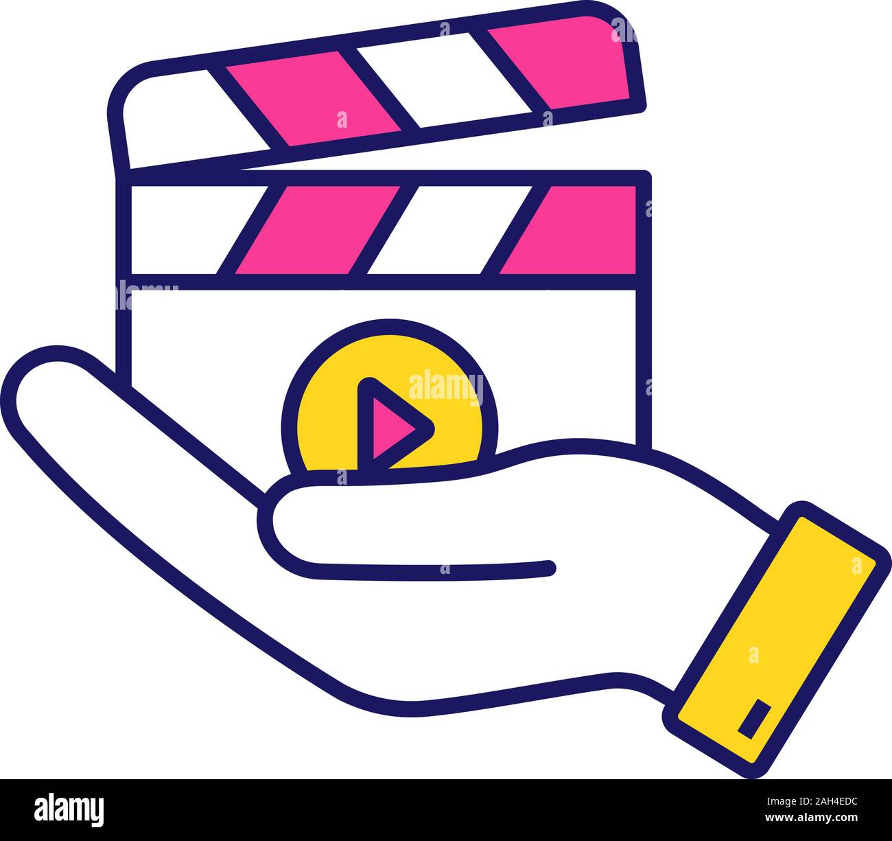 L'icône couleur de film. La production vidéo. La cinématographie. Hand holding cocoon. Directeur de film. Vector illustration isolé Illustration de Vecteur