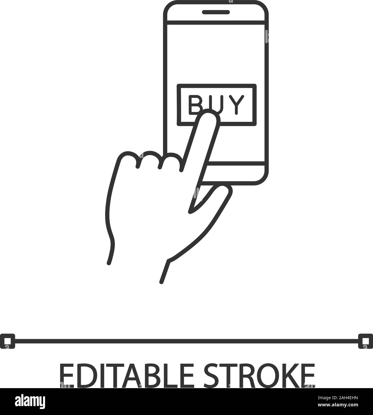 Par paiement en ligne cliquez sur l'icône de linéaire. Fine ligne illustration. E-paiement. Achat numérique. Paiements sans numéraire application pour smartphone. Bouton payer. Vecto Contour Illustration de Vecteur
