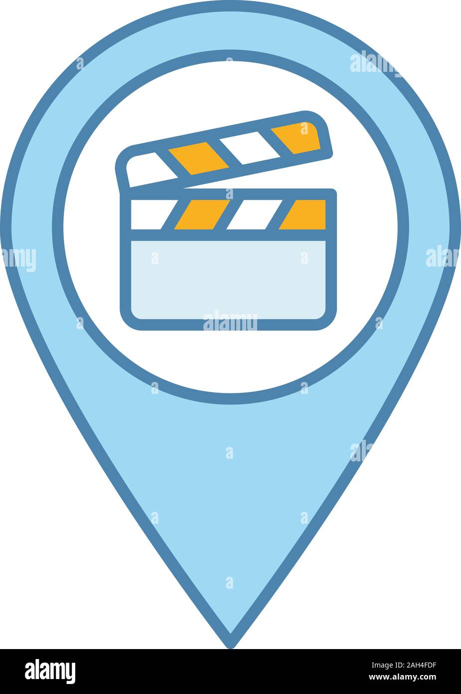 L'icône couleur du film. La carte vidéo. Cinéma l'emplacement. Lieux de production du film. Site d'identifier avec l'intérieur du conseil à clapet. Vector illustrat isolés Illustration de Vecteur