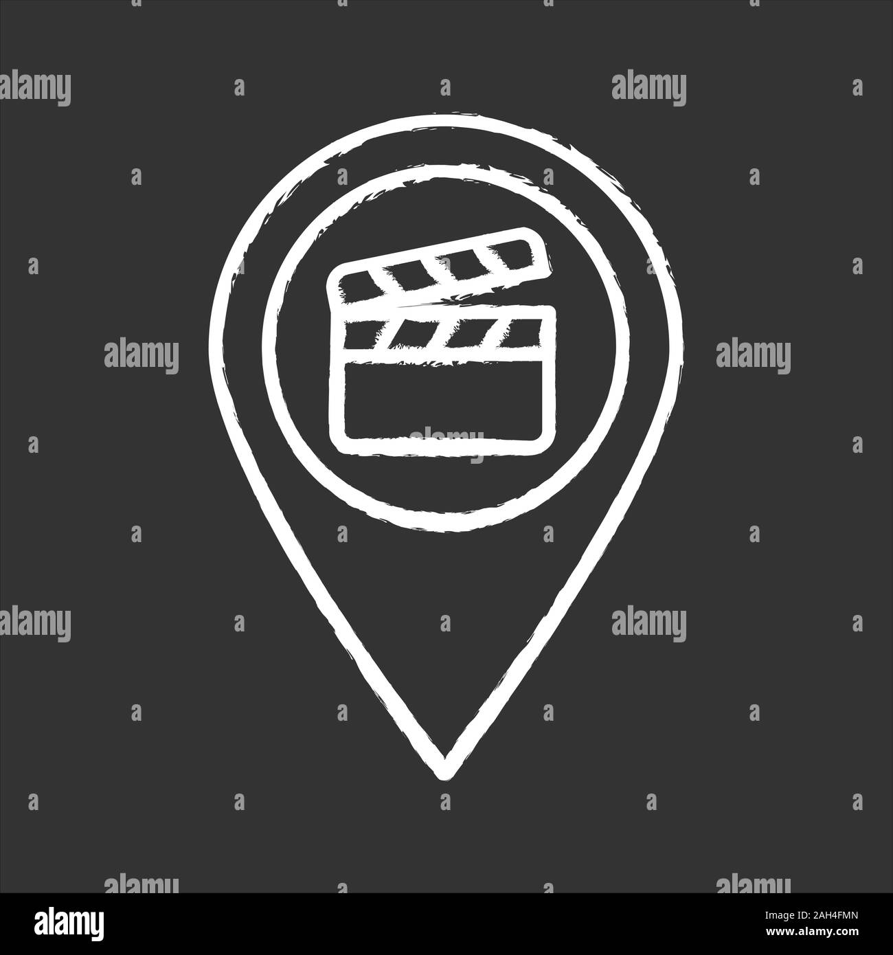 Les lieux de tournage l'icône Chalk. La carte vidéo. Cinéma l'emplacement. Lieux de production du film. Site d'identifier avec l'intérieur du conseil à clapet. Chalkboar vectorielles Illustration de Vecteur