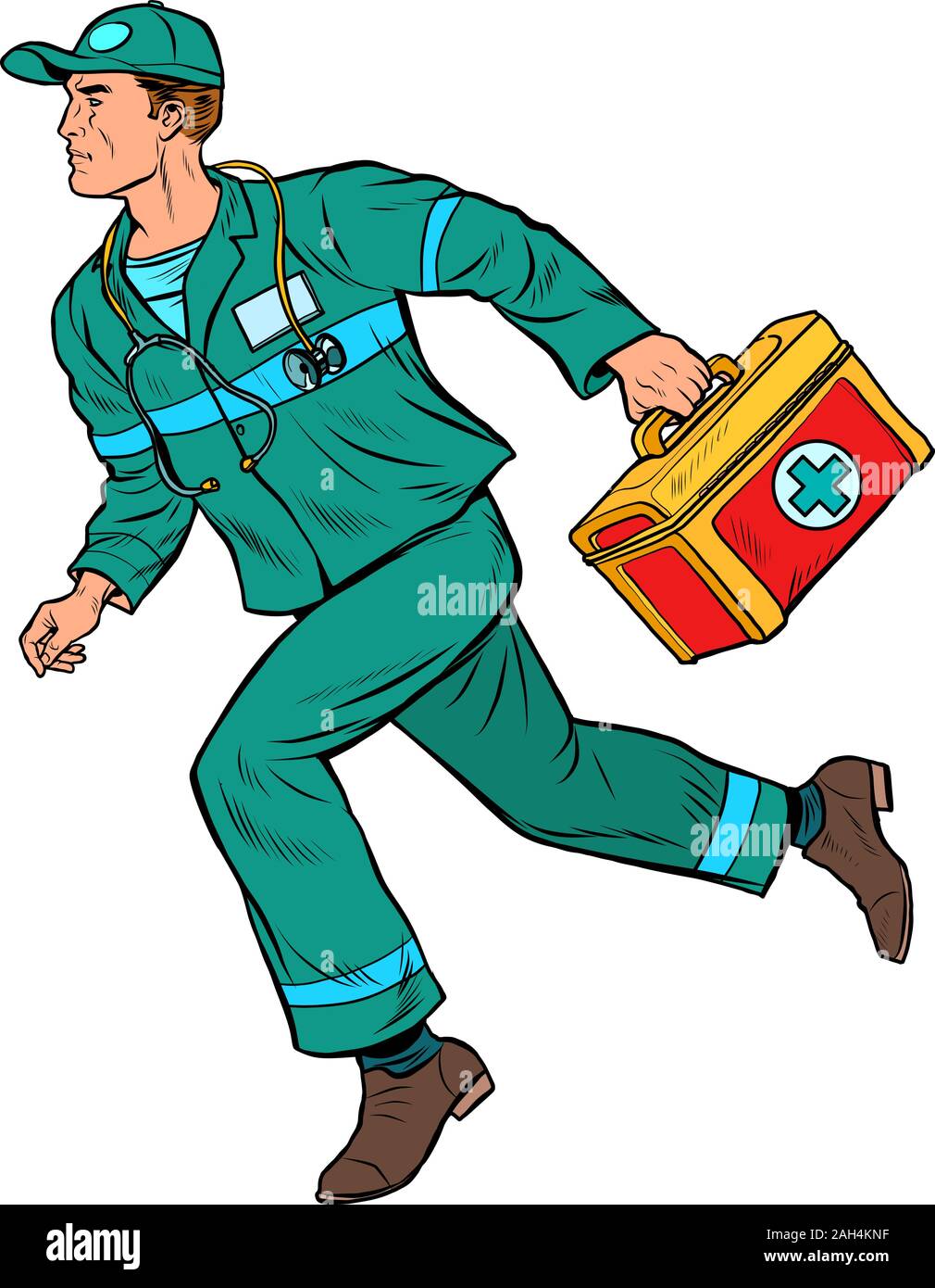 Un médecin ambulancier. Homme méd. Avec trousse de premiers secours Illustration de Vecteur