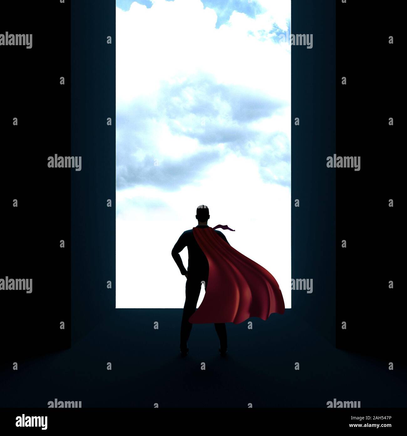 Retour de l'homme d'affaires avec les mains sur les hanches du super-héros 3D render Banque D'Images