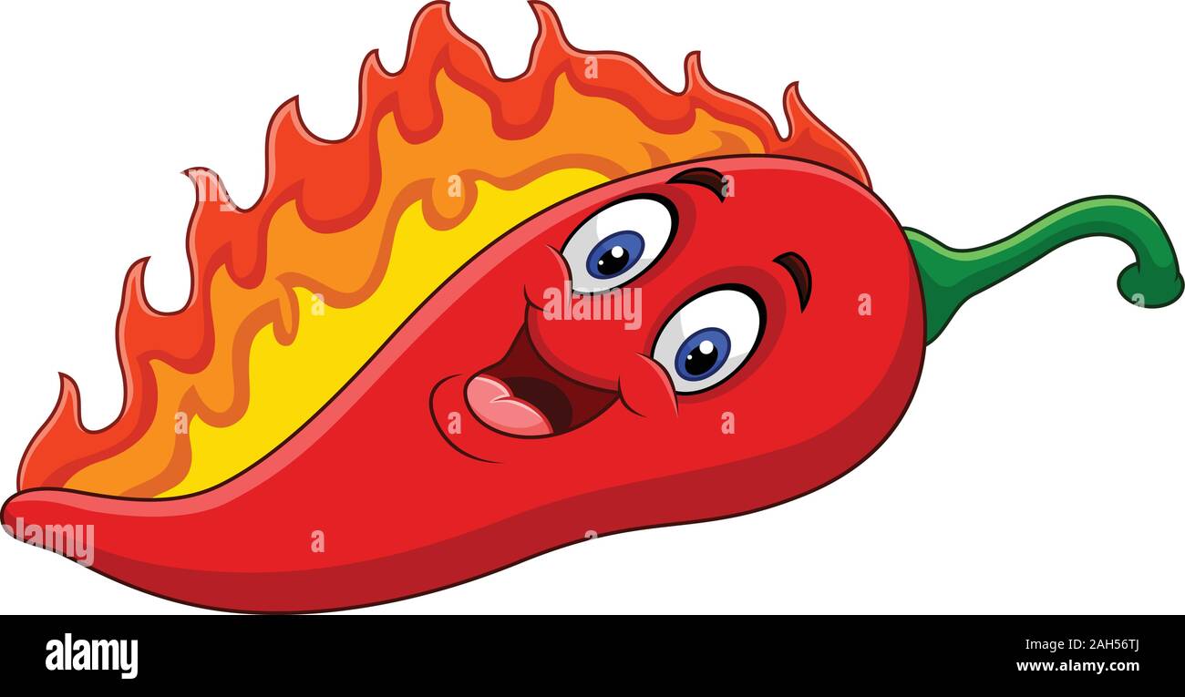 Cartoon chili pepper avec des flammes Illustration de Vecteur