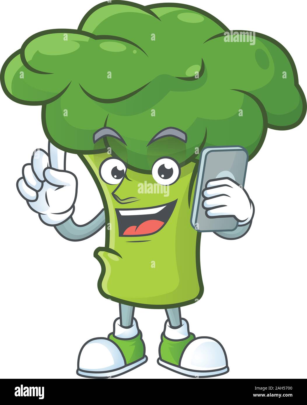 Mascot conception de brocoli vert parlant au téléphone Illustration de Vecteur