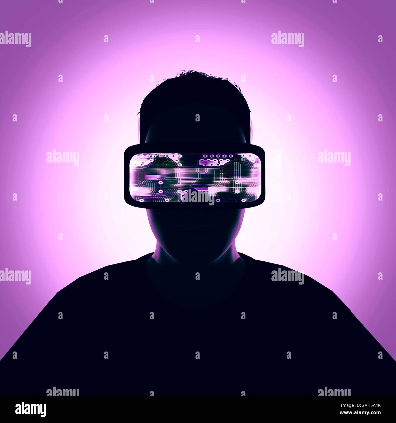 L'homme à l'aide du casque de réalité virtuelle. 3D render Banque D'Images