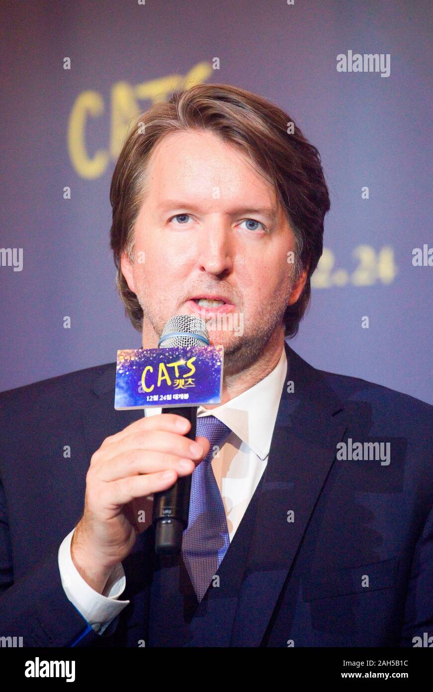 Tom Hooper, Dec 23, 2019 Australian-British : Tom Hooper réalisateur assiste à une conférence de presse pour son film fantaisie musicale, chats, à Séoul, en Corée du Sud. (Photo de Lee Jae-Won/AFLO) (CORÉE DU SUD) Banque D'Images