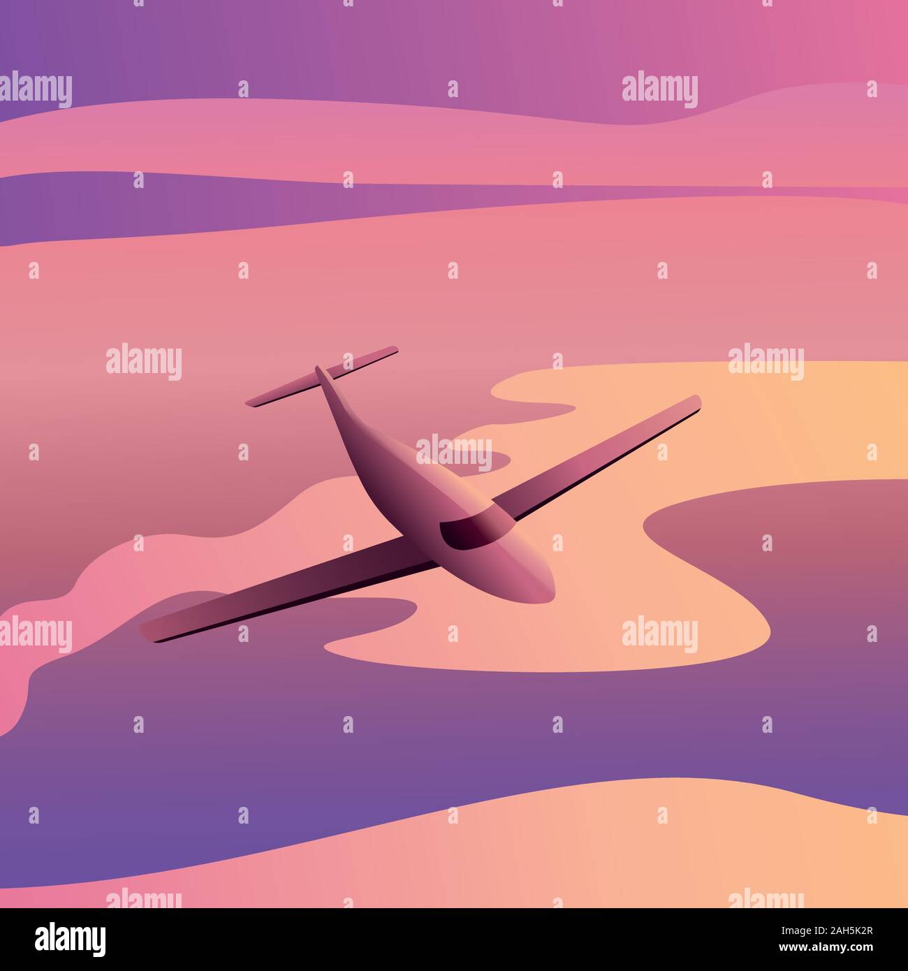 Avion dans le ciel au coucher du soleil - avion de passagers des avions. Vector Illustration Illustration de Vecteur