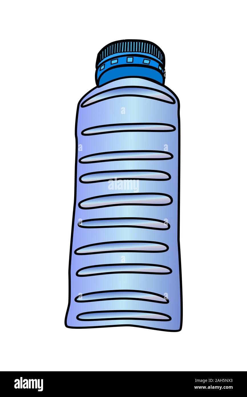 Bouteille en plastique isolé sur fond blanc. Cartoon style bouteille PET avec bouchon bleu à vis. Vue de face. Bouteille plastique icône ou un symbole.Stock vector Illustration de Vecteur