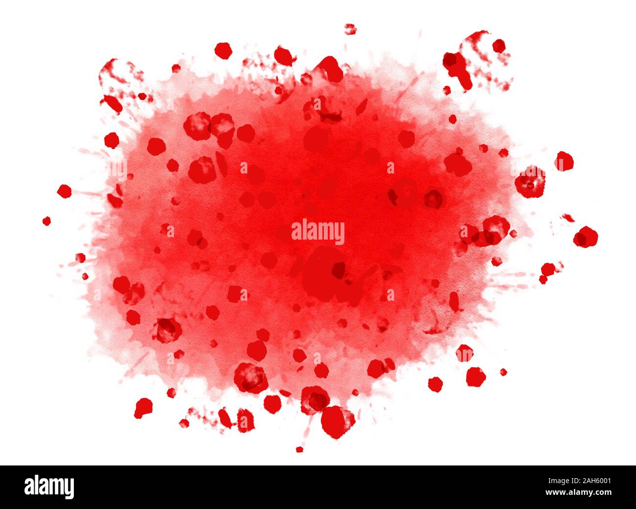 Grande aquarelle rouge cramoisi splash avec beaucoup de taches éparpillés. Généré numérique illustration isolé sur fond blanc. Banque D'Images