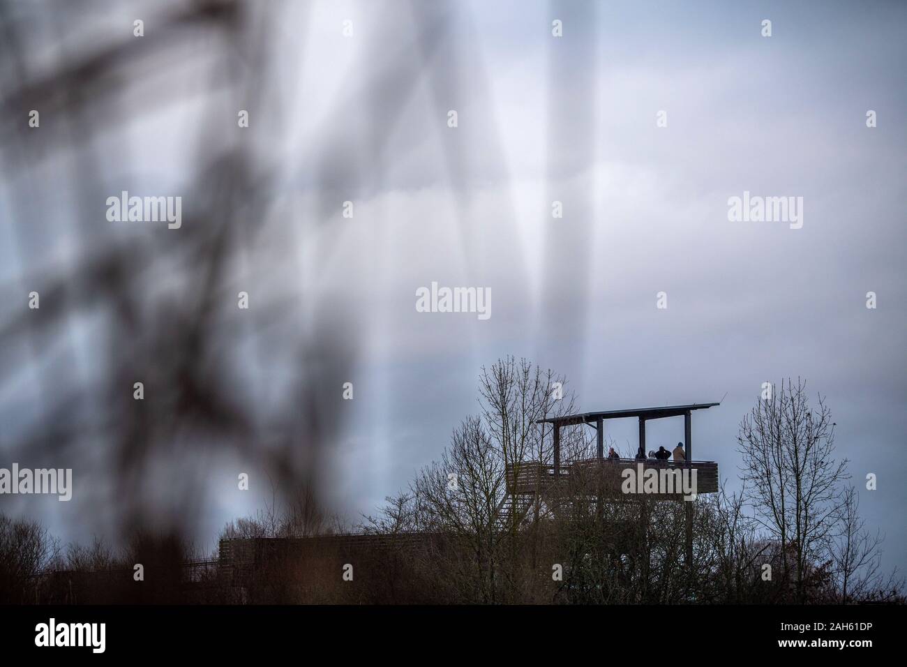 Muhr am See, Allemagne. Dec 25, 2019. Les gens sont debout sur la plate-forme d'observation d'oiseaux à l'Altmühlsee. Credit : Lino Mirgeler/dpa/Alamy Live News Banque D'Images