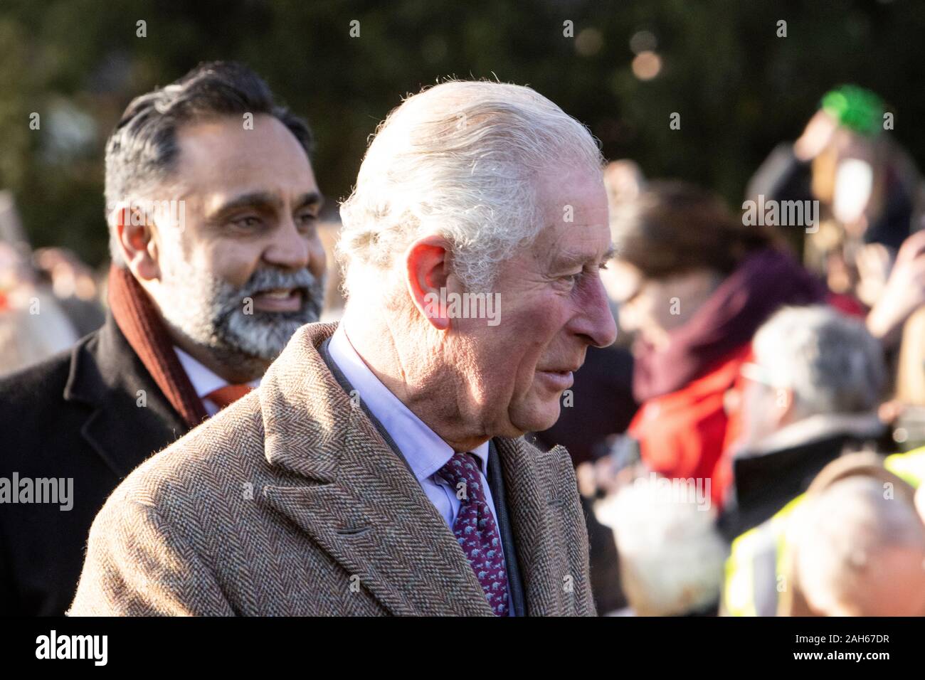 Le Prince de Galles, le Prince Charles de retour de l'église le jour de Noël 2019 sur le Sandringham Estate à Norfolk, UK Banque D'Images