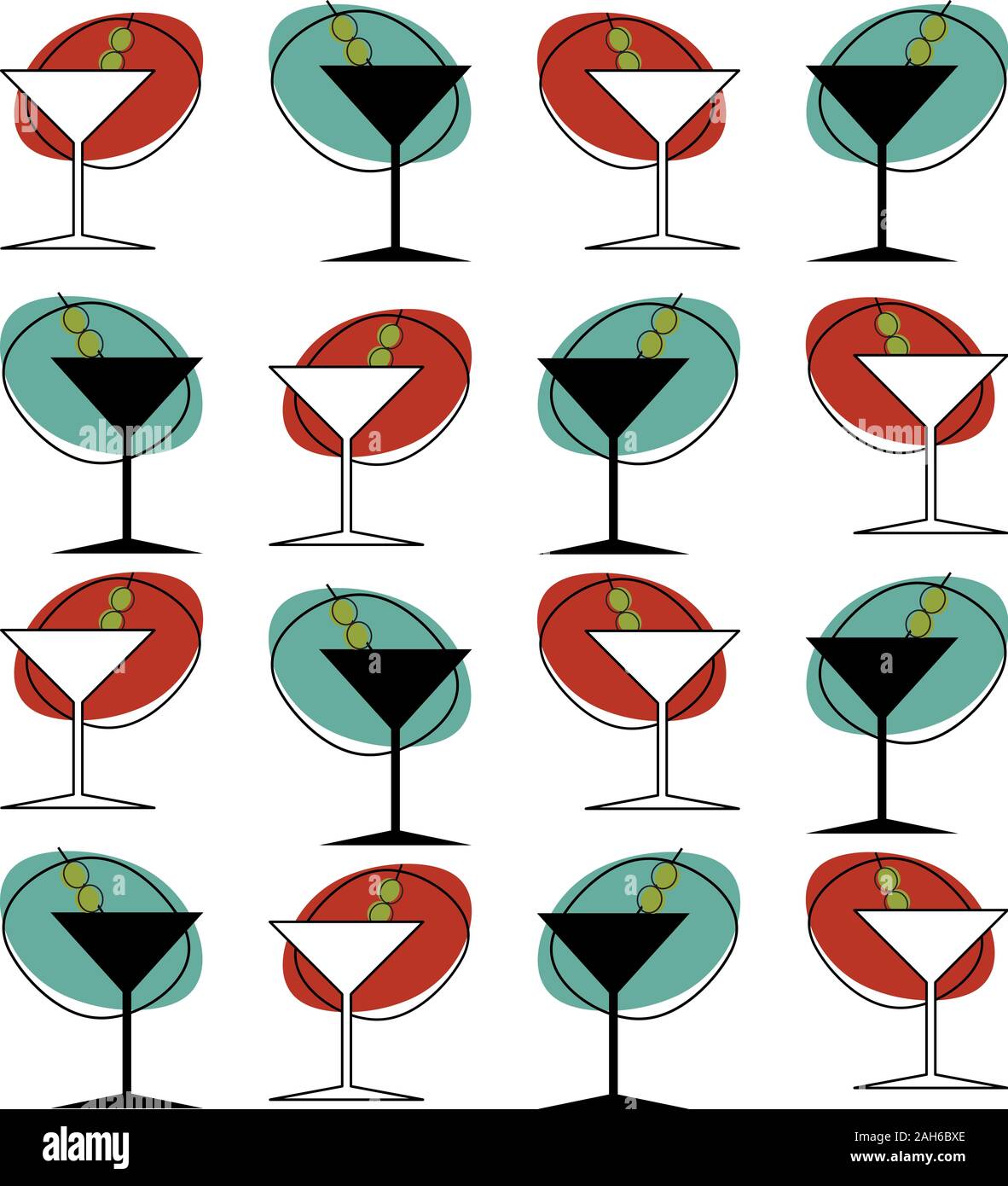 Un style années 50, verre à martini à motif répétitif Banque D'Images