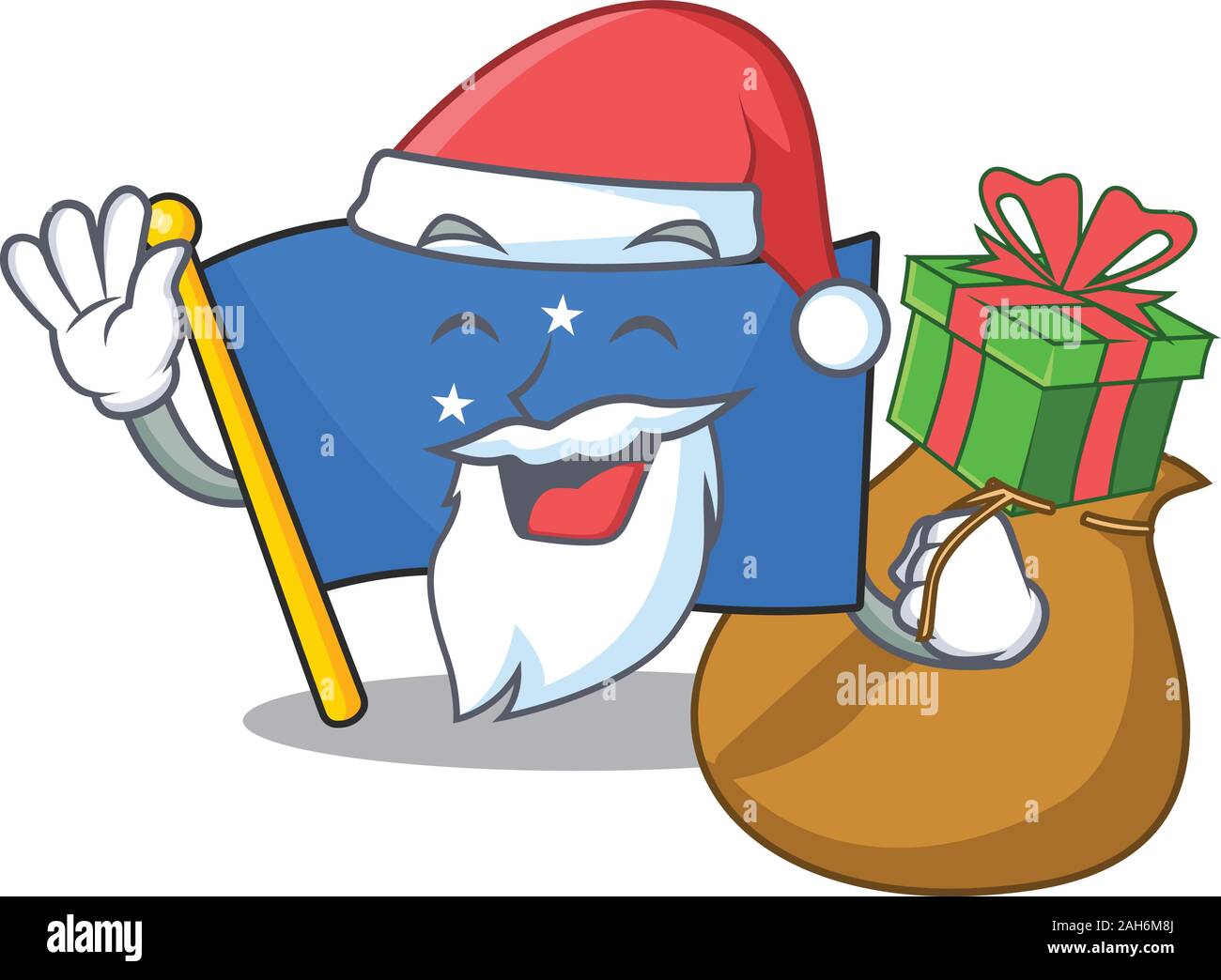 Drapeau Micronésie Santa personnage de défilement avec la conception de boîte de cadeau Illustration de Vecteur