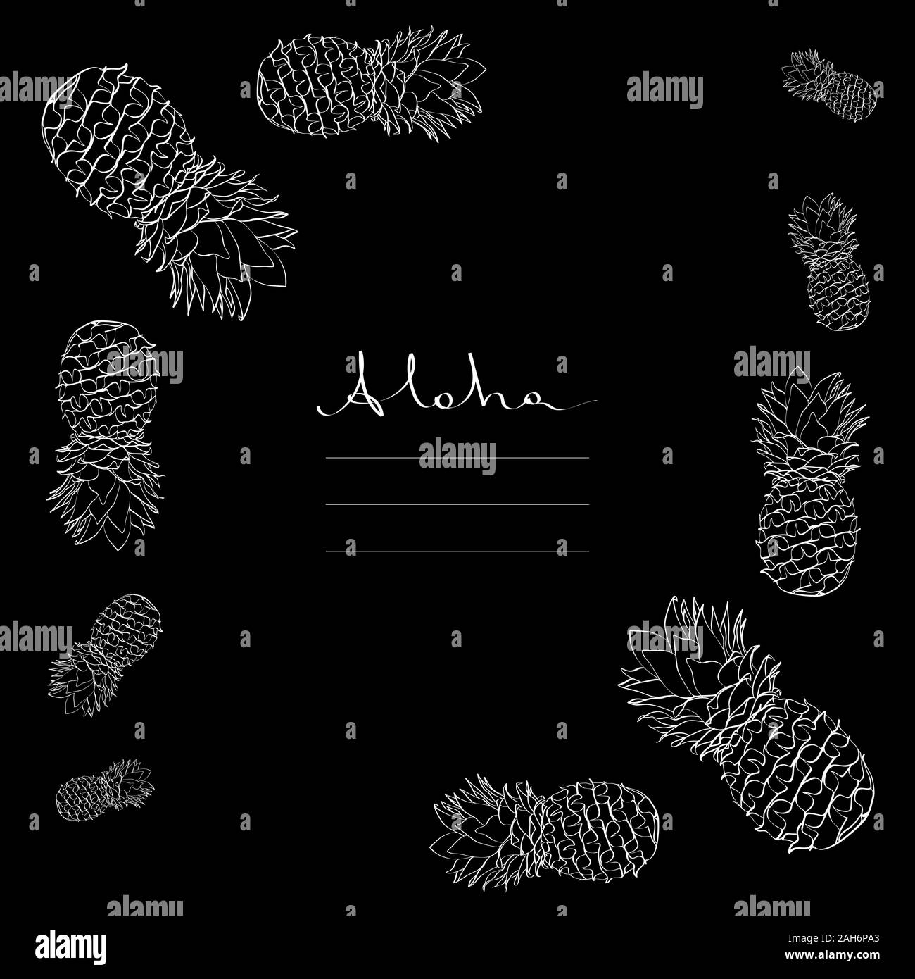 Ananas calligraphie châssis vector blanc sur noir Illustration de Vecteur