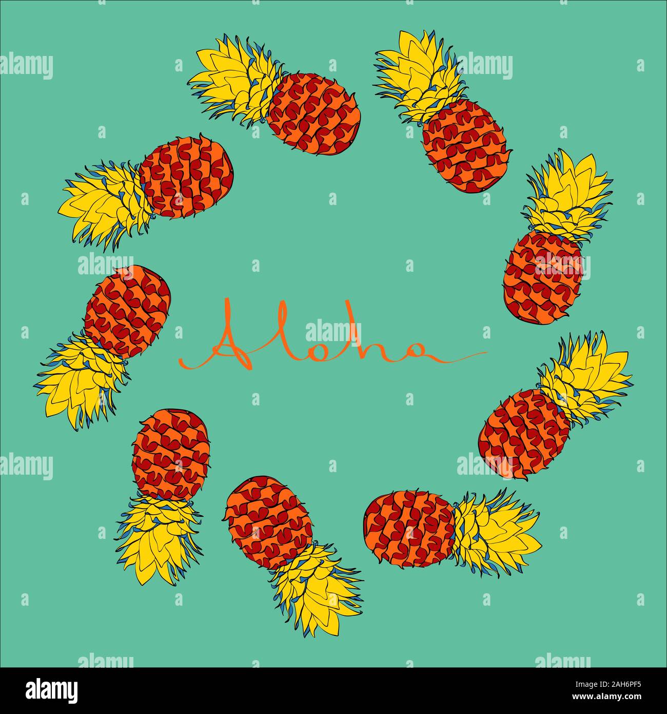 Couleur d'encre bleu sur châssis vecteur d'ananas Illustration de Vecteur