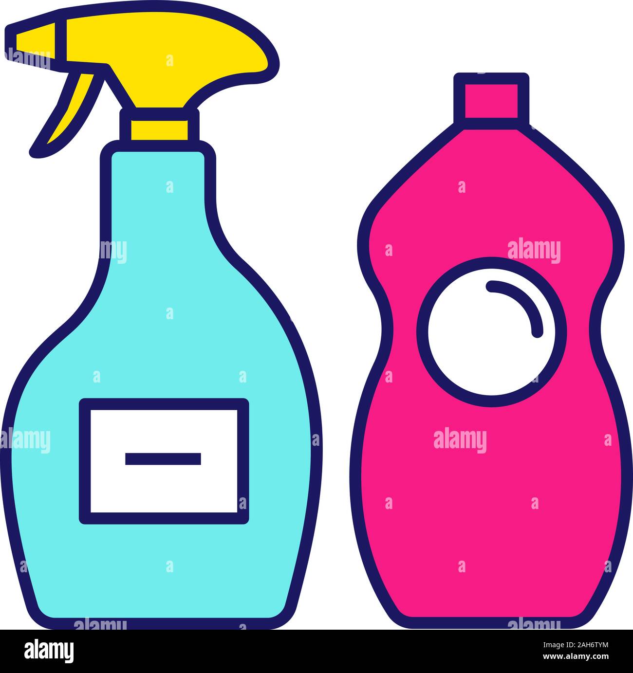 Produits chimiques de nettoyage l'icône de couleur. Nettoyant pour vitres,  dishwash liquide. Produits nettoyants pour salle de bains, cuisine,  toilettes. Bain à remous, douche carreaux plus propre. Ve isolés Image  Vectorielle Stock -