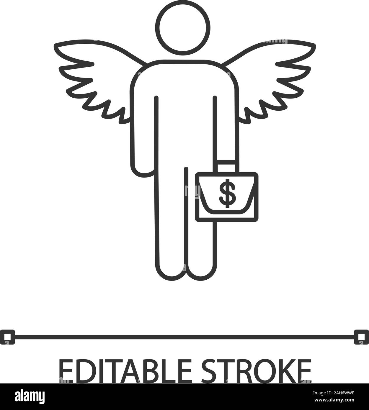 Les investisseurs providentiels icône linéaire. Business Angel. Fine ligne illustration. Des investisseurs informels. L'investissement. Fondateur. Businessman with briefcase et les ailes. Cont Illustration de Vecteur