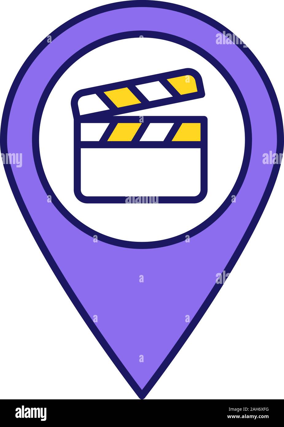 L'icône couleur du film. La carte vidéo. Cinéma l'emplacement. Lieux de production du film. Site d'identifier avec l'intérieur du conseil à clapet. Vector illustrat isolés Illustration de Vecteur