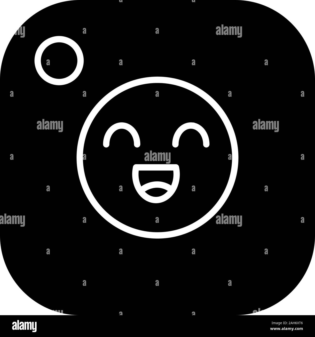 Icône glyphe de médias sociaux. Le chat heureux. Fine ligne illustration. Application numérique avec sourire. Appareil photo. Emoticon, Emoji. Symbole de Silhouette. Nég. Illustration de Vecteur