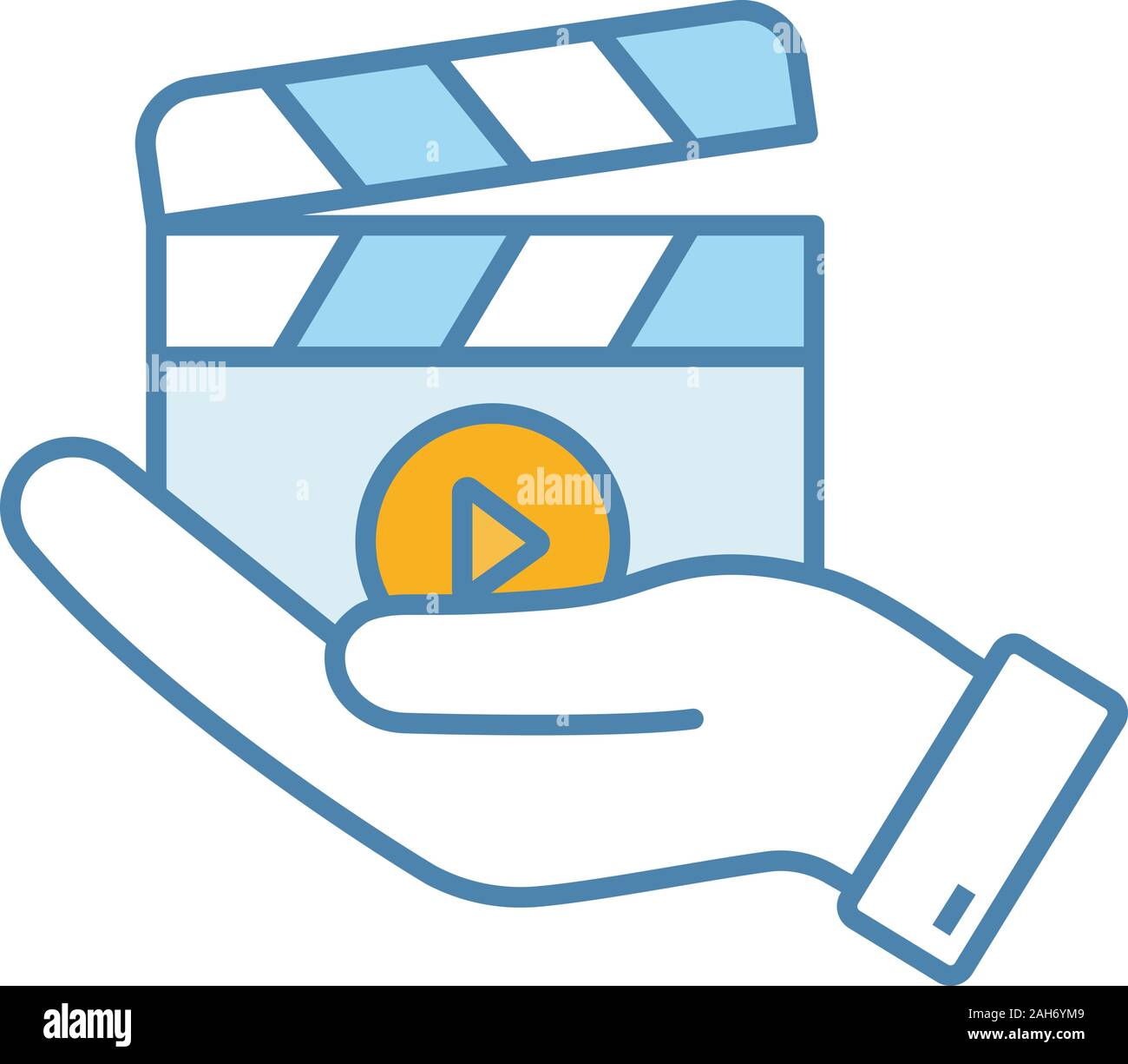 L'icône couleur de film. La production vidéo. La cinématographie. Hand holding cocoon. Directeur de film. Vector illustration isolé Illustration de Vecteur