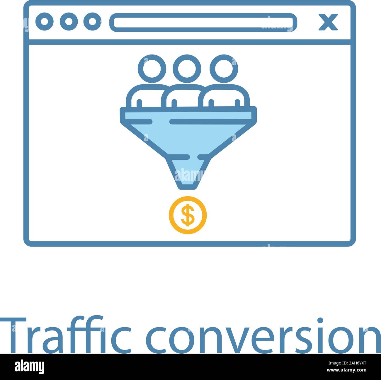 L'icône de couleur conversion de trafic. Entonnoir de ventes. Stratégie de marketing Internet. Filtre du client. Le taux de conversion. La génération de fil. Vector illustrat isolés Illustration de Vecteur