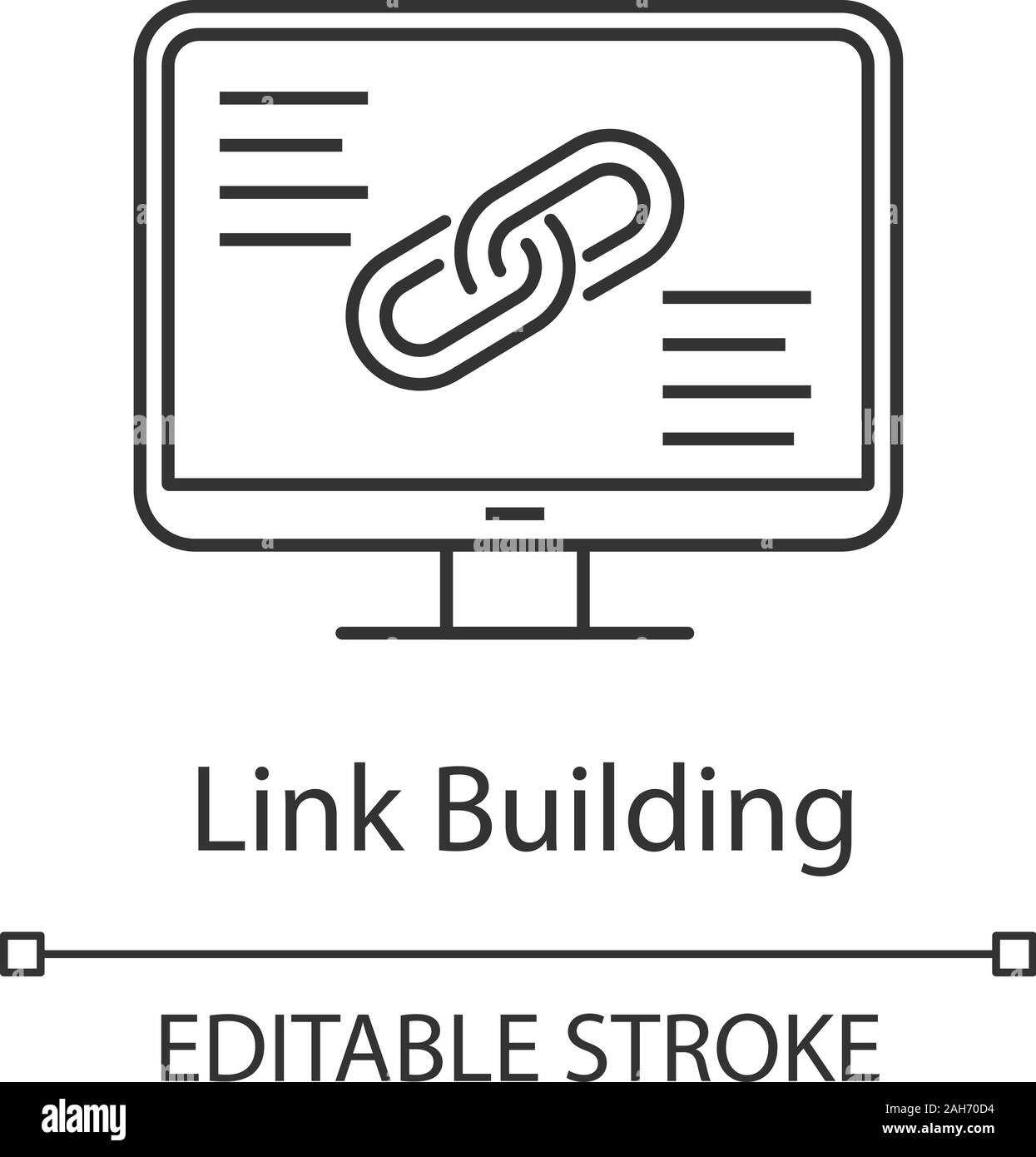 Lien bâtiment icône linéaire. SEO. Fine ligne illustration. Partage de lien. L'utilisation de lien hypertexte. Affichage de l'ordinateur. Symbole de contour. Vector isolated contours drawi Illustration de Vecteur