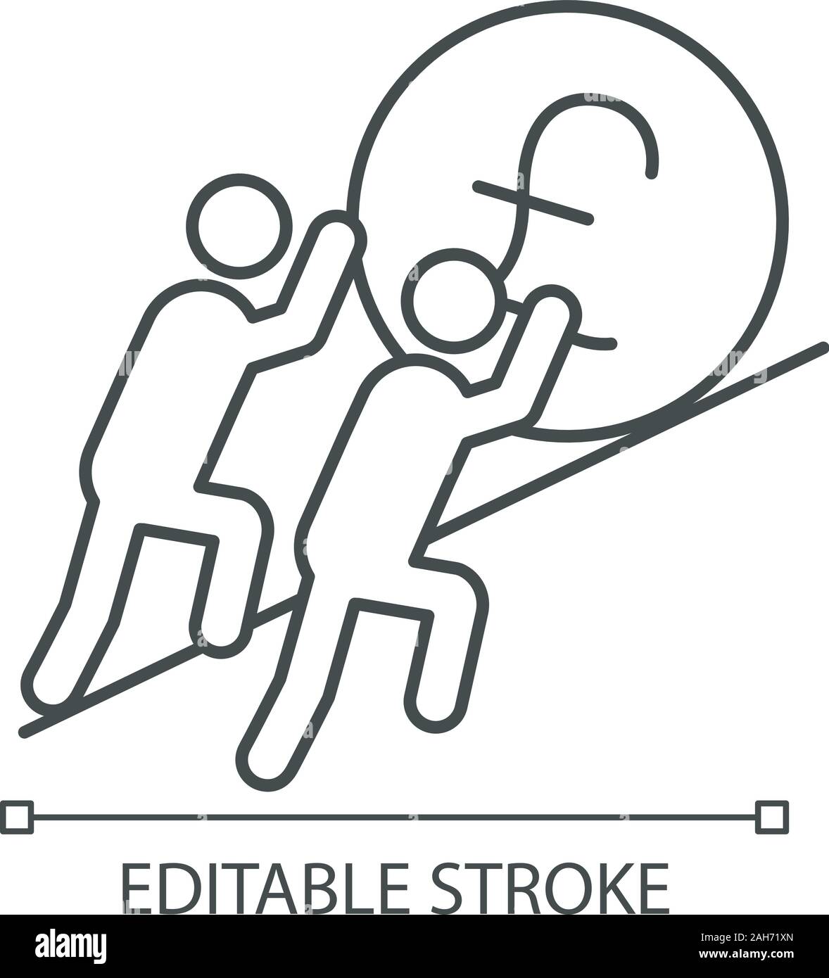L'icône linéaire d'équipe. Réévaluation. Support GBP. Deux hommes d'poussant British pound. Fine ligne illustration. Inscrivez-vous efforts. L'équipe. Gagner de l'argent. Partie Illustration de Vecteur