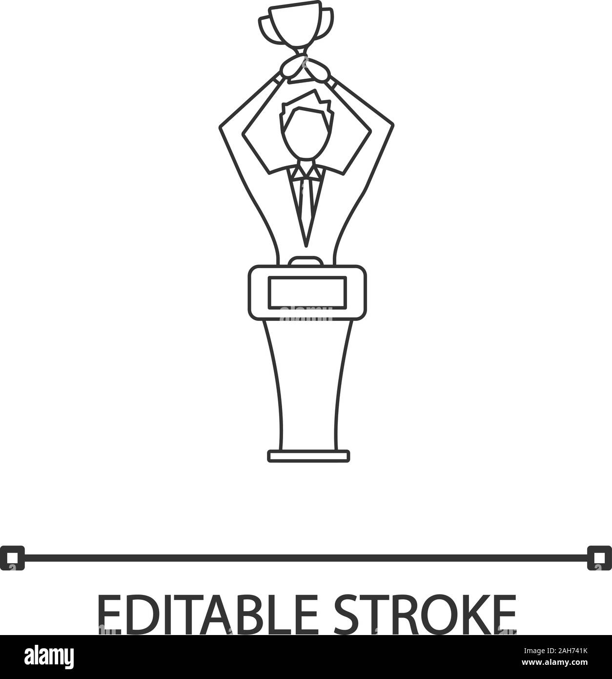 Win icône linéaire. Quiz du vainqueur. Fine ligne illustration. Champion. Personne holding trophy. L'Esprit du sport. Jeu intellectuel. Prix du grand concours. Ve Illustration de Vecteur
