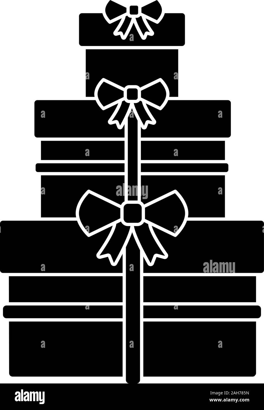 Boîtes cadeaux icône glyphe. Mariage, Nouvel An, cadeaux d'anniversaire. Maison de célébration. Symbole de Silhouette. L'espace négatif. Vector illustration isolé Illustration de Vecteur