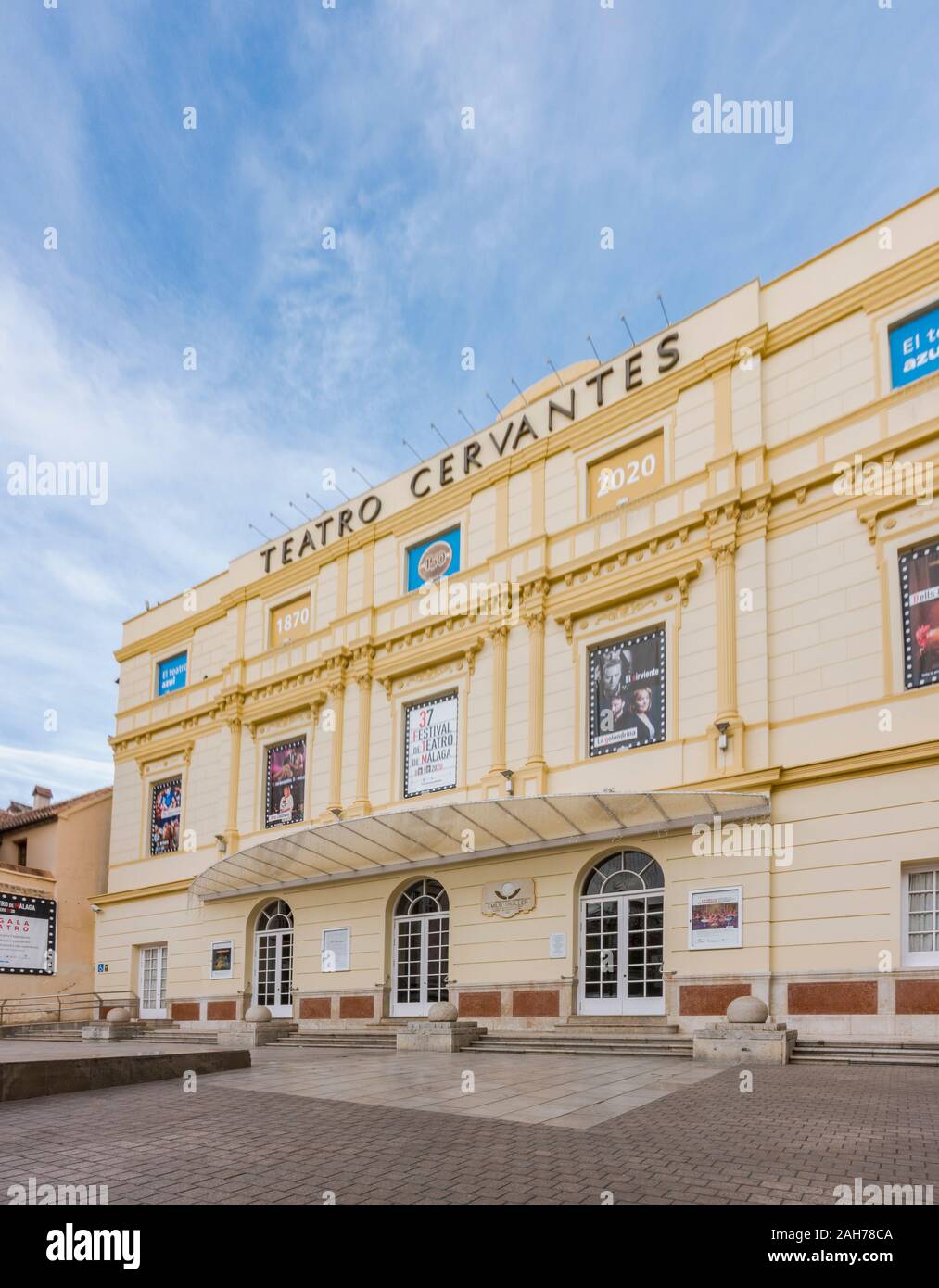 L'extérieur du théâtre Cervantes, Teatro Cervantes Malaga, Costa del Sol, Andalousie, espagne. Banque D'Images