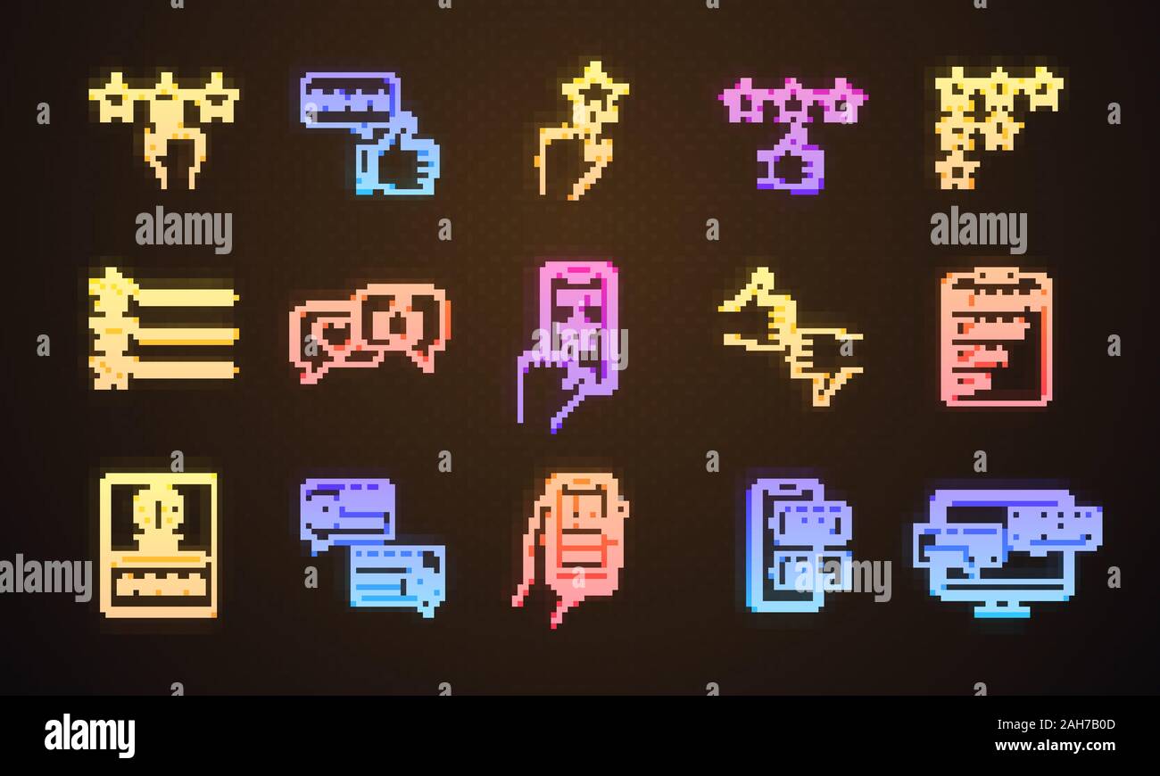 0 neon light icons set. Les commentaires des clients et des examens. Classement. En matière de service à la clientèle. Goûts et dégoûts. Les commentaires négatifs, positifs. Sig rougeoyant Illustration de Vecteur