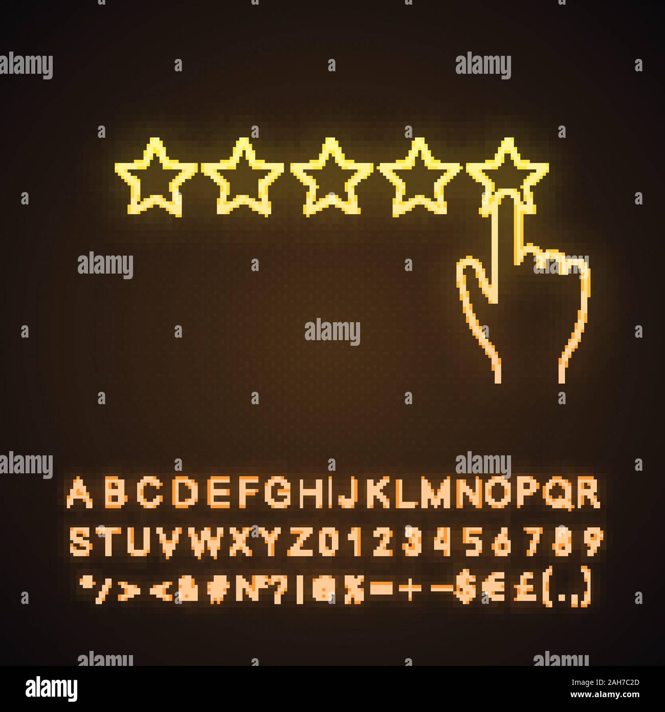 Haut classement neon light icône. La rétroaction positive des clients et d'examens. Classement. Cliquez sur l'échelle de cotation. Signe rougeoyant avec alphabet, chiffres et symboles. Vec Illustration de Vecteur