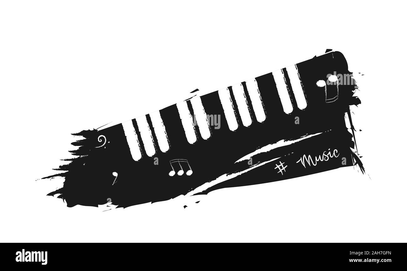 Fond musical dans le style d'un crayon. Le noir et blanc avec touches de piano notes de musique et les mots. Illustration de Vecteur