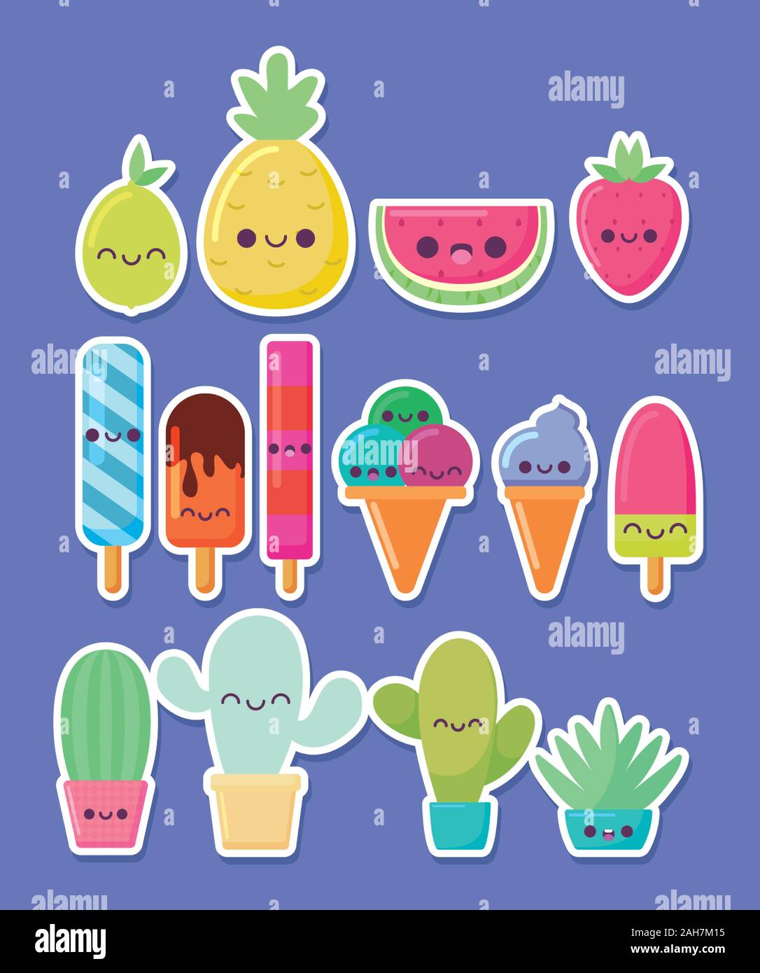 Icon Set design dessins, expression Kawaii mignon petit personnage drôle et thème d'émoticônes Vector illustration Illustration de Vecteur