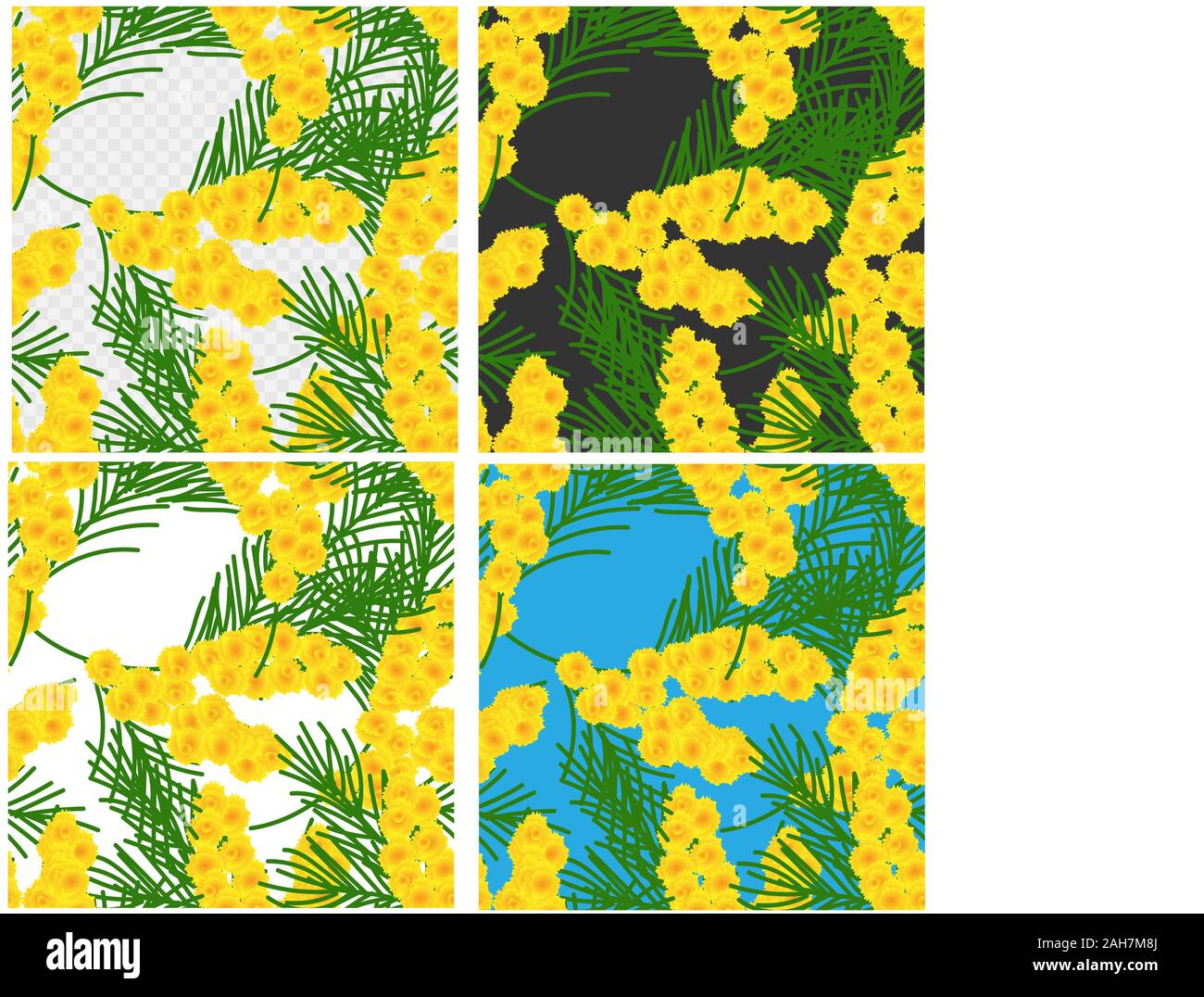 Le mimosa sur fond jaune. Fond jaune vif. Photos de fleurs de printemps. Illustration de Vecteur