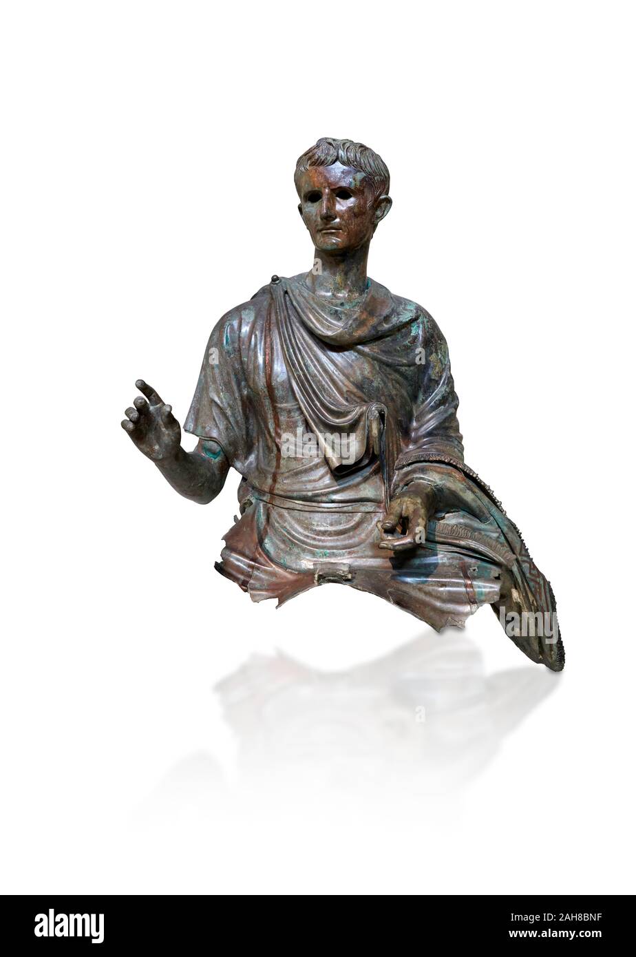 Fragment de statue de bronze romain de l'empereur Auguste, vers 12-10 av. J.-C., trouvés dans la mer Égée de l'île d'Eubée, Musée archéologique d'Athènes Banque D'Images